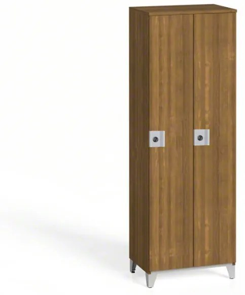 Drewniana szafka ubraniowa na nogach, 2-drzwiowa, 1750 x 600 x 400 mm, zamek obrotowy, orzech