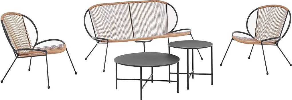 Zestaw mebli ogrodowych  z plecionej żywicy: 2 fotele, 1 ławka i 2 stoliki kawowe - Czarny i jasny naturalny - NIKAO od MYLIA