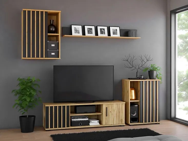 Stojąca szafka RTV z drzwiczkami i lamelami w stylu loft - Igiz 10X