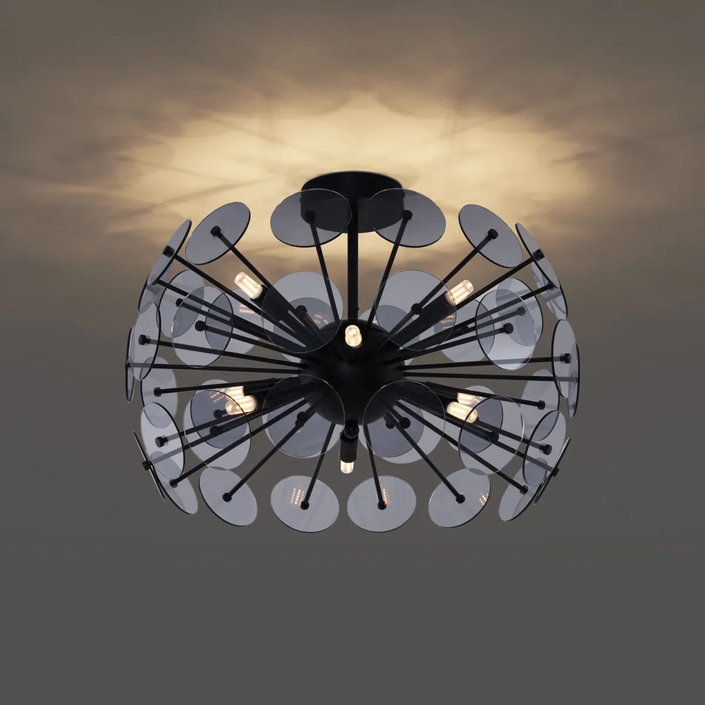 Lampa sufitowa w stylu art deco, czarna z dymionym szkłem - Atomic