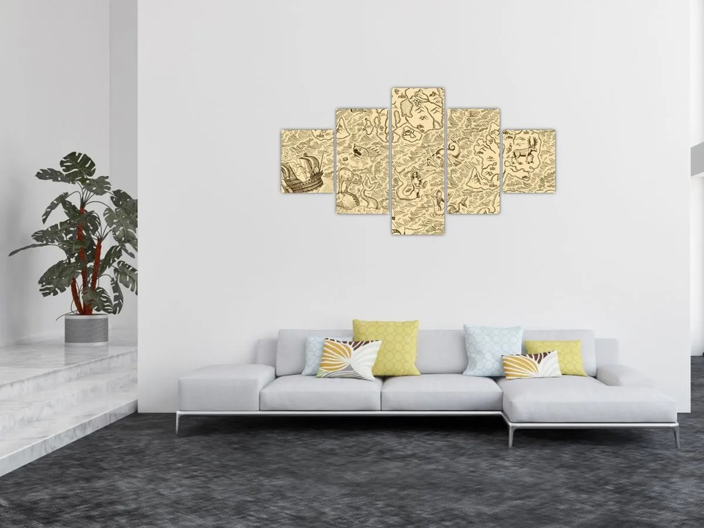 Obraz - Zabytkowa mapa, ilustracje (125x70 cm)