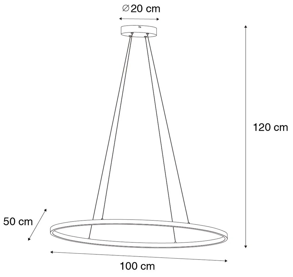 Designerska lampa wisząca czarna owalna z wbudowanym LED 3-stopniowo ściemnialna - OvalloDesignerski Oswietlenie wewnetrzne