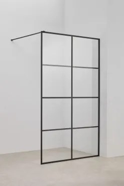 Mampara Prysznicowa Stała Z Dekoracją W Kratę, Szkło Hartowane 8 Mm I Aluminium Camden Transparent & Czarny Matowy & 120 X 195 Cm - Sklum