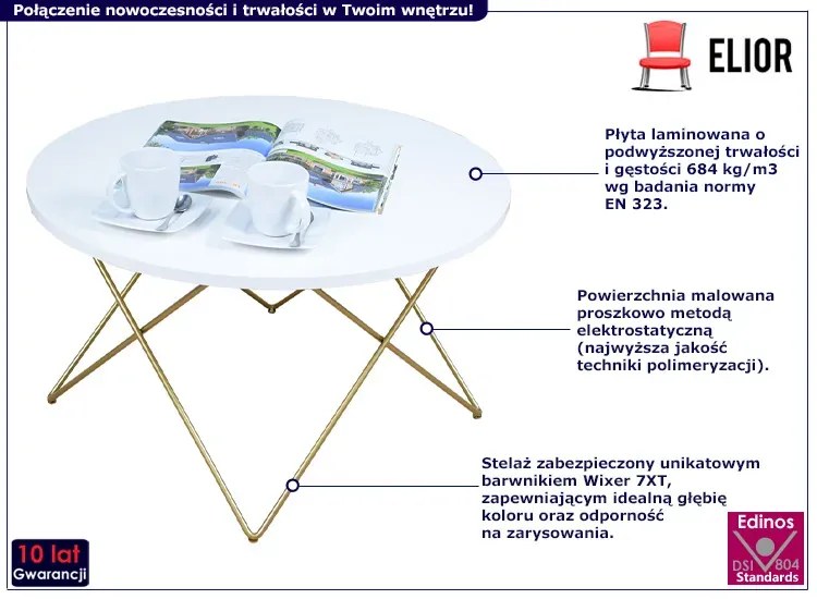 Okrągły stolik kawowy w stylu glamour biały N7-H26