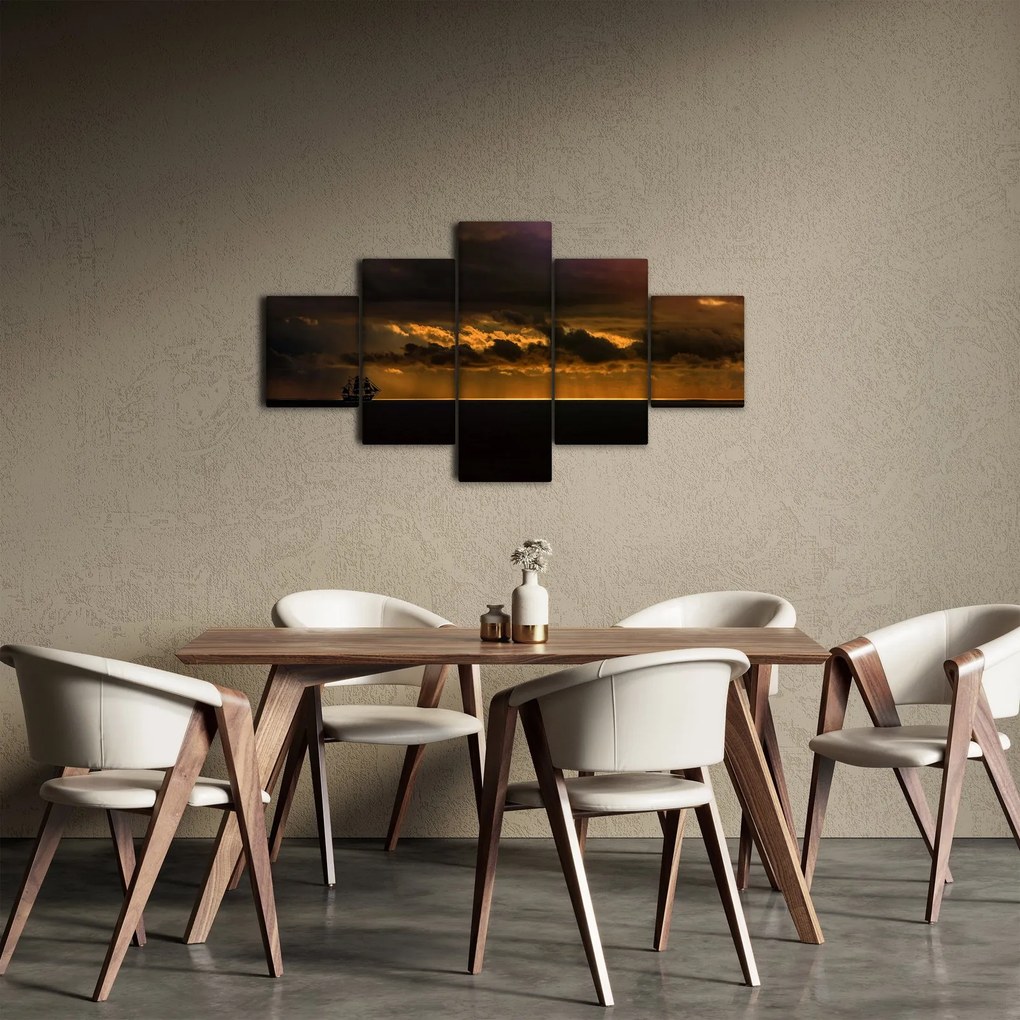 Obraz żaglówki o zachodzie słońca (125x70 cm)