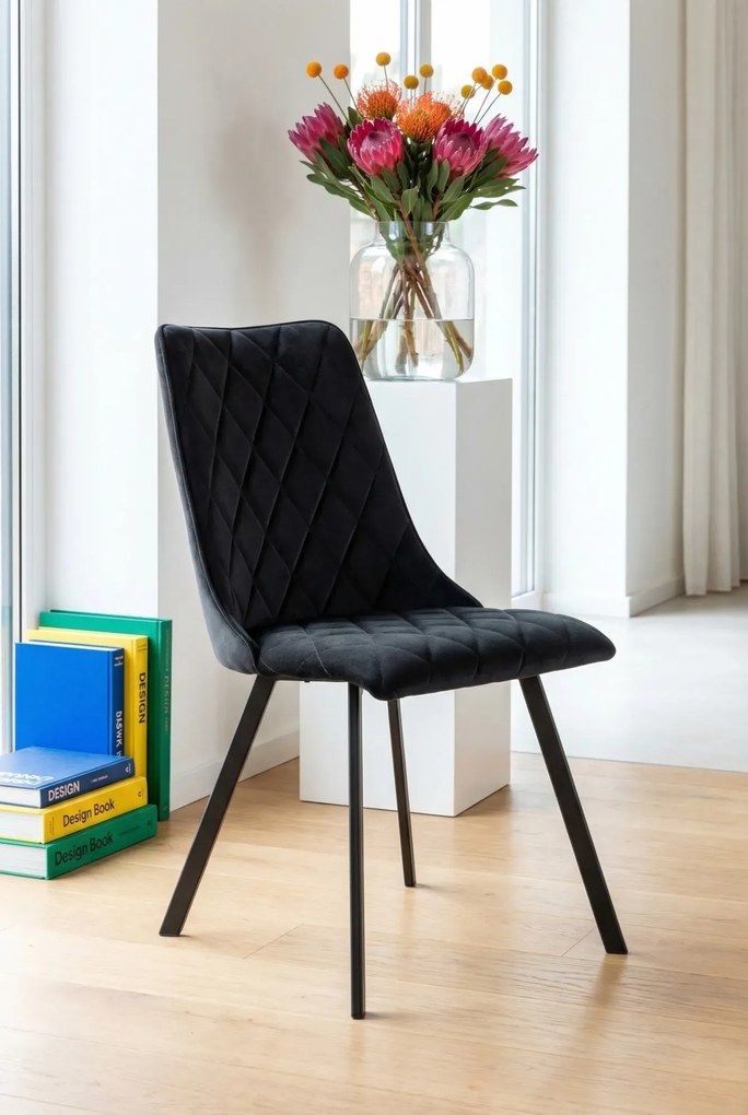 Czarne welurowe krzesło pikowane A3-W85