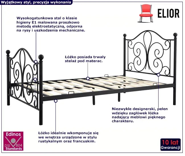 Czarne metalowe łóżko 120x200 cm Olla