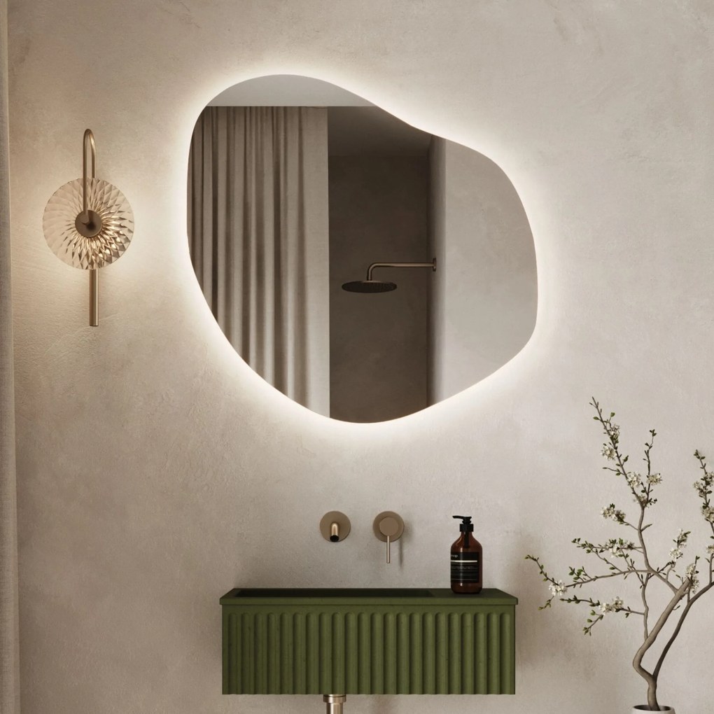 Lustro o nieregularnym kształcie oszlifowane podświetlane MERINGO LED | Różne rozmiary | Różne kolory szkła : Kolor tafli szkła - Srebrny, Rozmiar - 100 x 80 cm