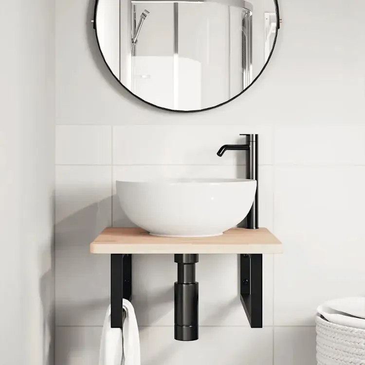 Naturalne drewno półka czarne uchwyty 50x50 L5-S32