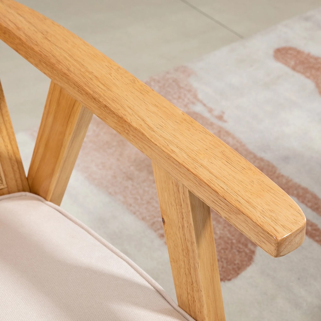 HOMCOM Fotel tapicerowany kremowy drewno kauczukowe poduszka len wygodny fotel do salonu sypialni 63x69x78 cm | Aosom PL