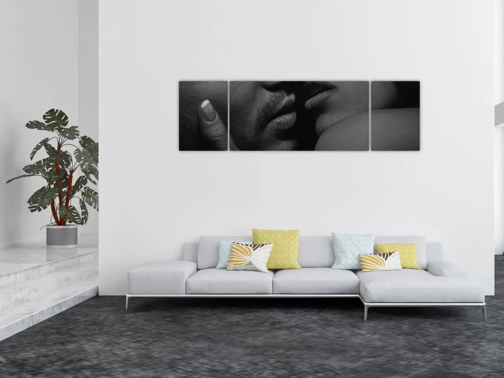 Obraz - Pocałunek, czarno - białe zdjęcie (170x50 cm)