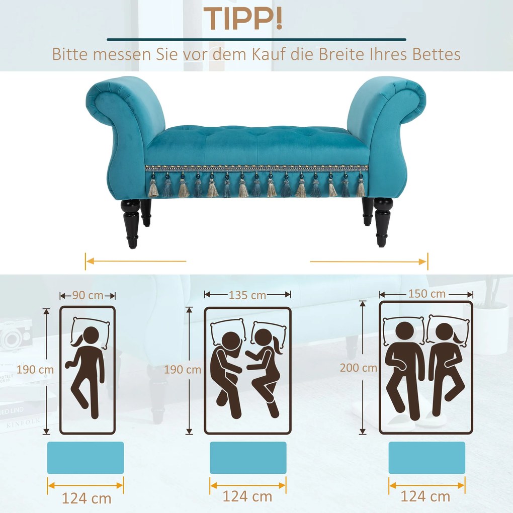 HOMCOM Luksusowa ławka tapicerowana otomana kauczuk poliester kolor niebieski