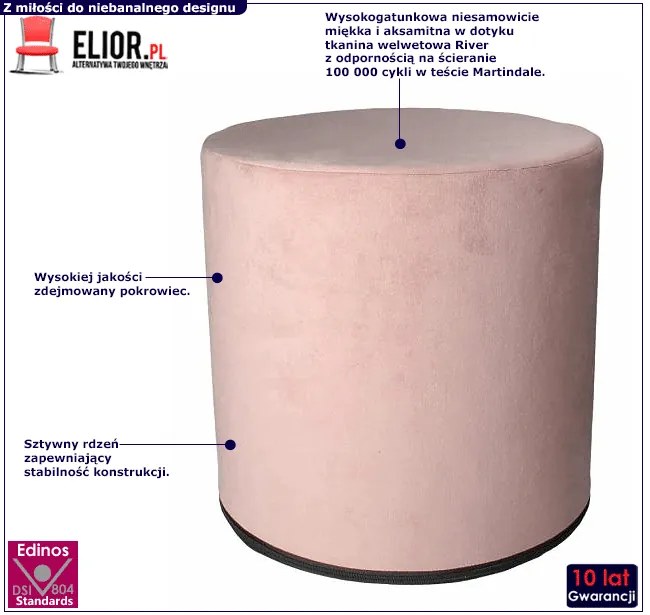 Jasnoróżowa okrągła tapicerowana welurem pufa C9-W34