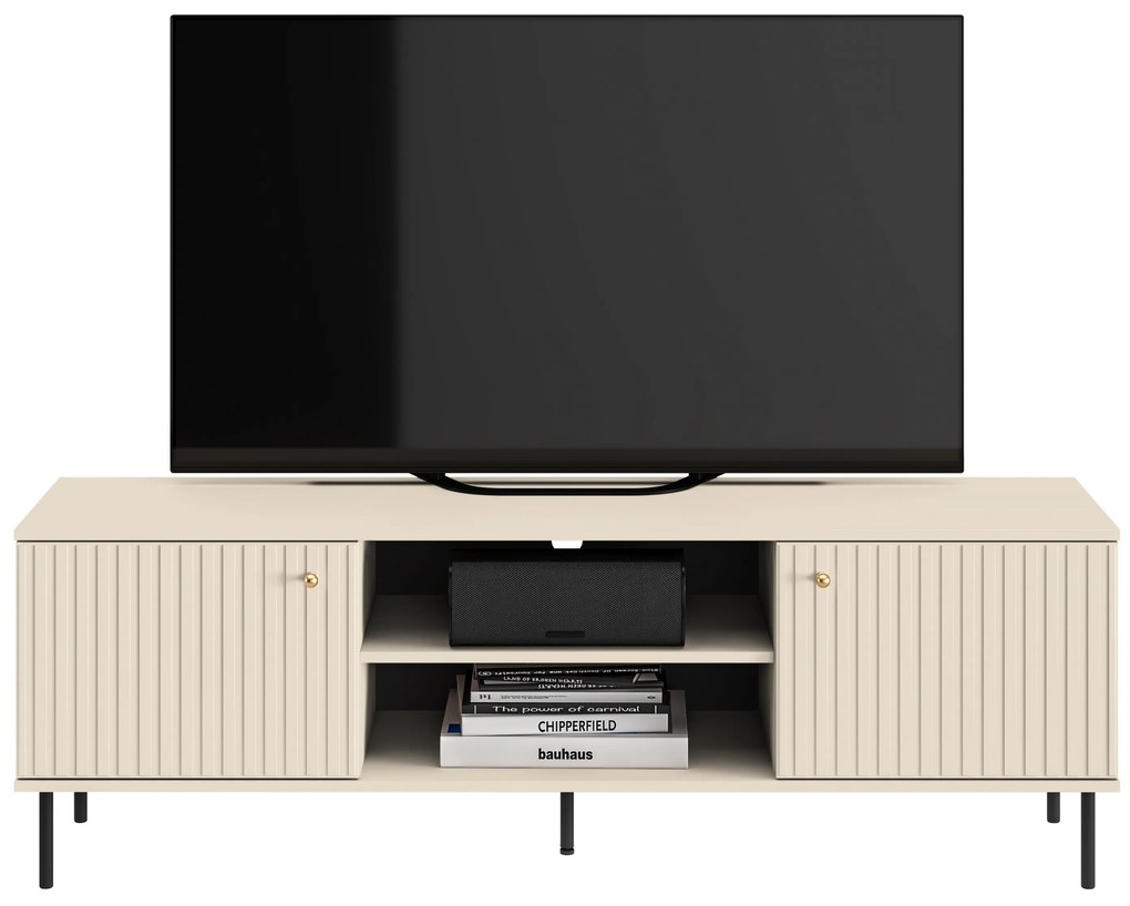 Szafka RTV na metalowych nogach Jamuzi 160 cm - kaszmir / czarne nóżki