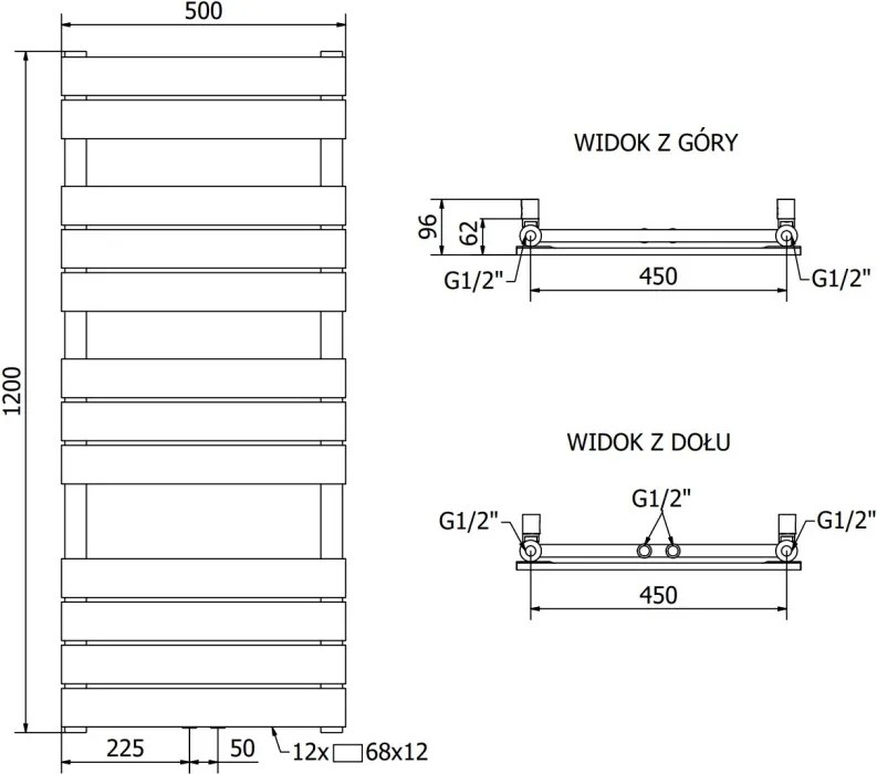 Mexen Ceres grzejnik łazienkowy 1200 x 500 mm, 610 W, czarny - W111-1200-500-00-70