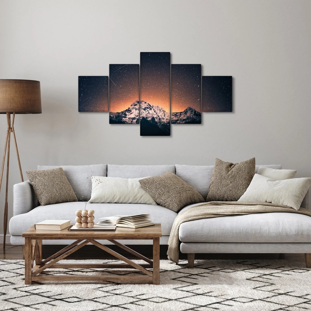 Obraz gwiaździstego nieba z górami (125x70 cm)