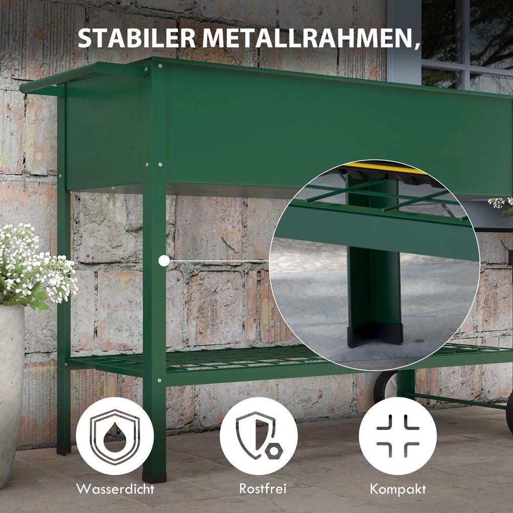 Outsunny Wysokie łóżko ogrodowe na kółkach, regał na zioła, metalowy skrzyniowy ogródek roślinny do ogrodu, balkonu, szary, 109 x 44 x 80 cm