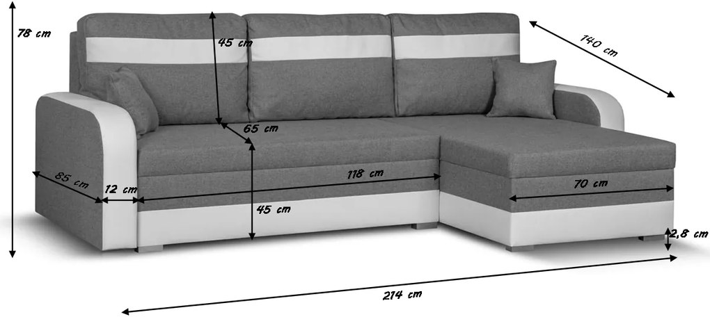 Narożnik z funkcją spania CONDI Jasny szary/Biały