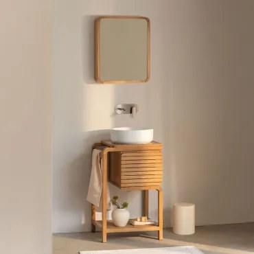 Zestaw Mebli Łazienkowych Z Drewna Tekowego Bradley Okrągły Ceramiczny Biały Ø40 Cm Lenka & - Sklum