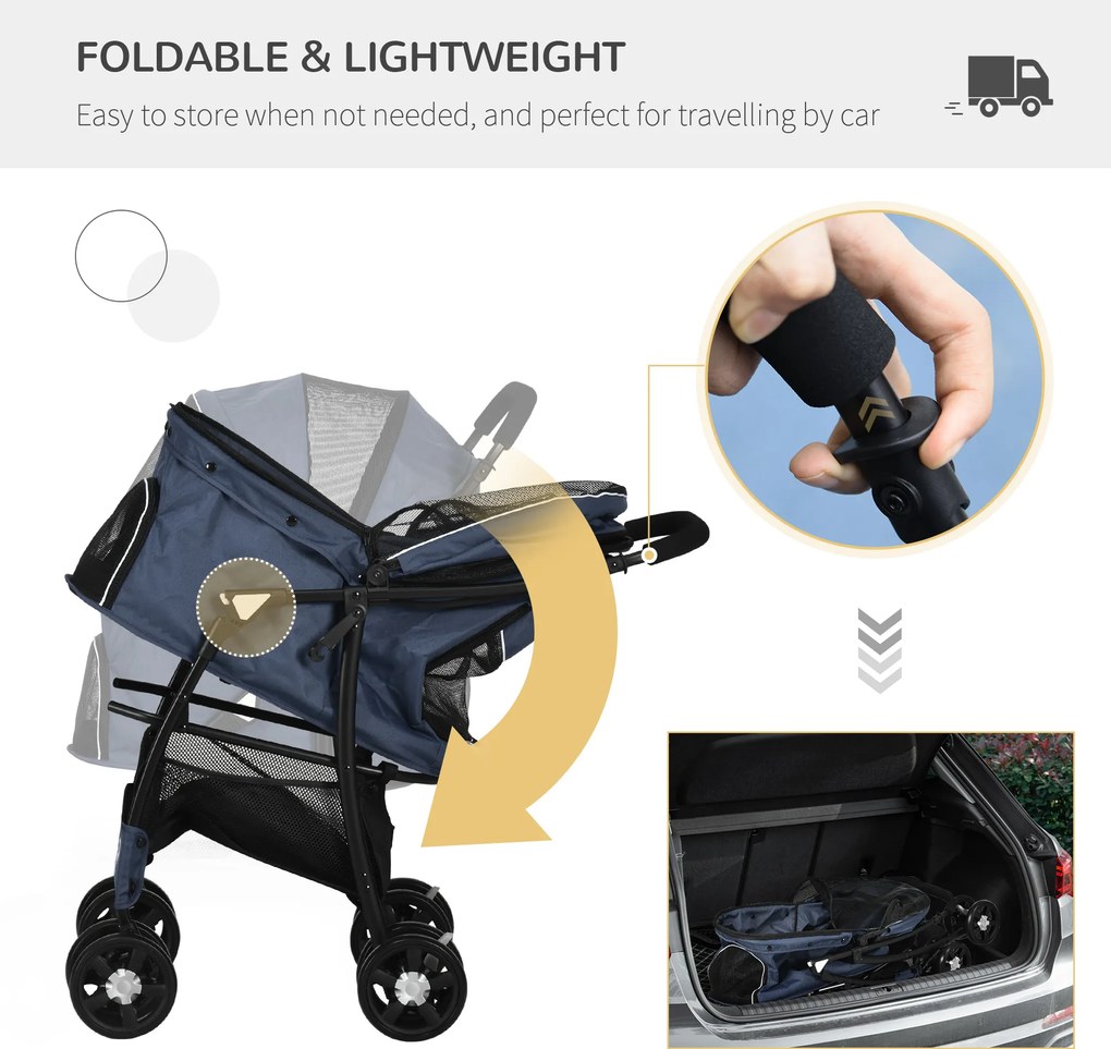 Outsunny Wózek dla Psa Składany 1 Koszyk Poduszka Kieszeń Granatowy | Aosom PL