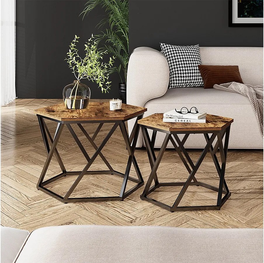 Zestaw stolików kawowych rustykalny dąb 57x57x42 fyrk