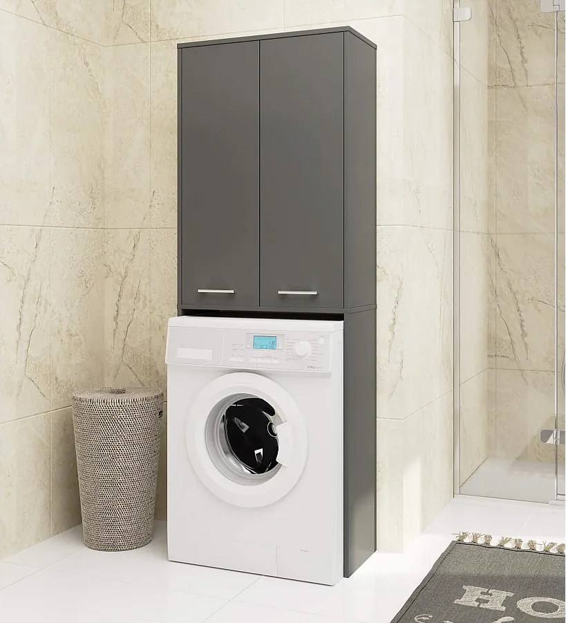 Słupek łazienkowy AKORD FIN do zabudowy pralki Grafit Szary 64 cm 2 drzwi kolor Grafit Szary mat 4 półki 64x30x180 cm