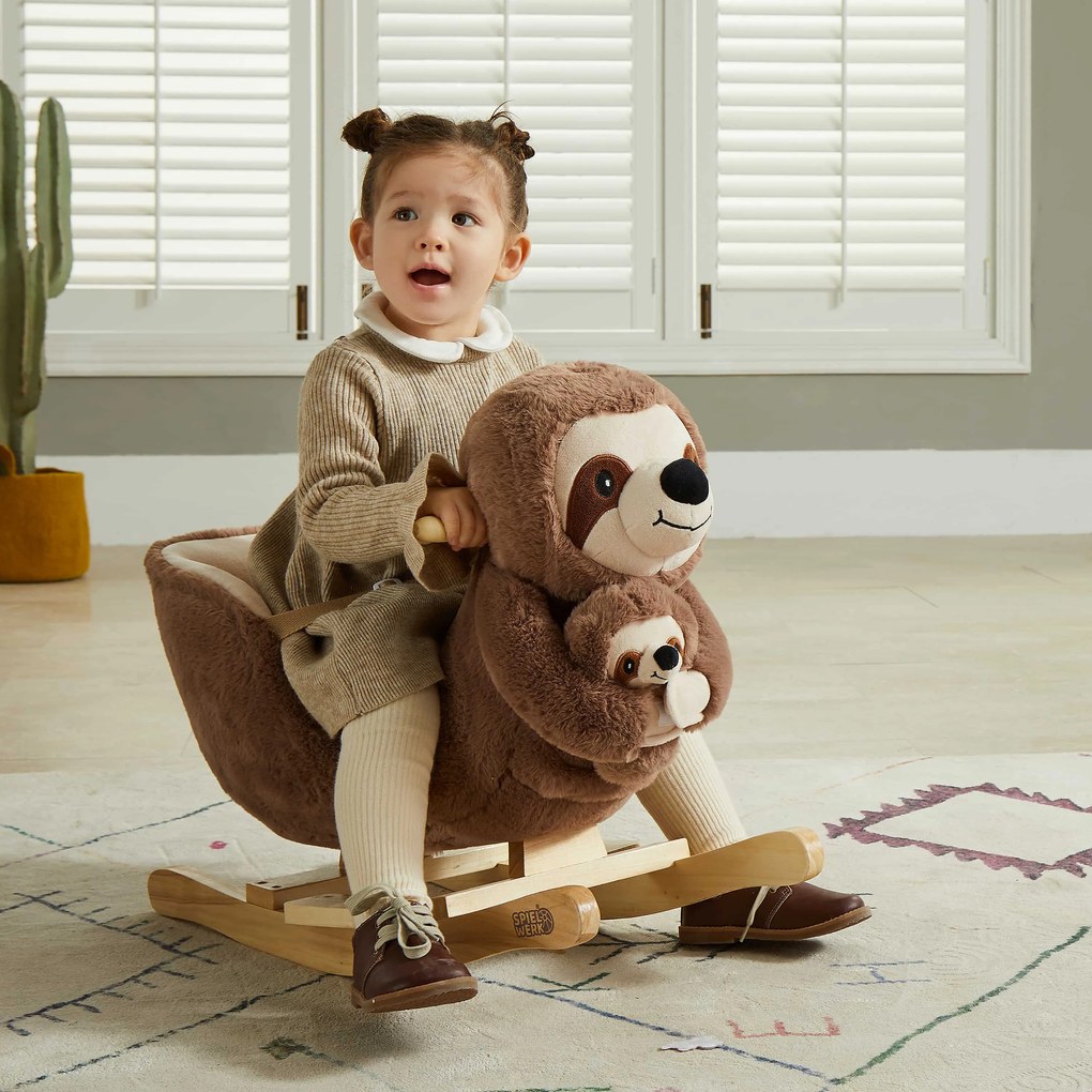 Leniwiec na biegunach z pasem bezpieczeństwa, brązowy Spielwerk