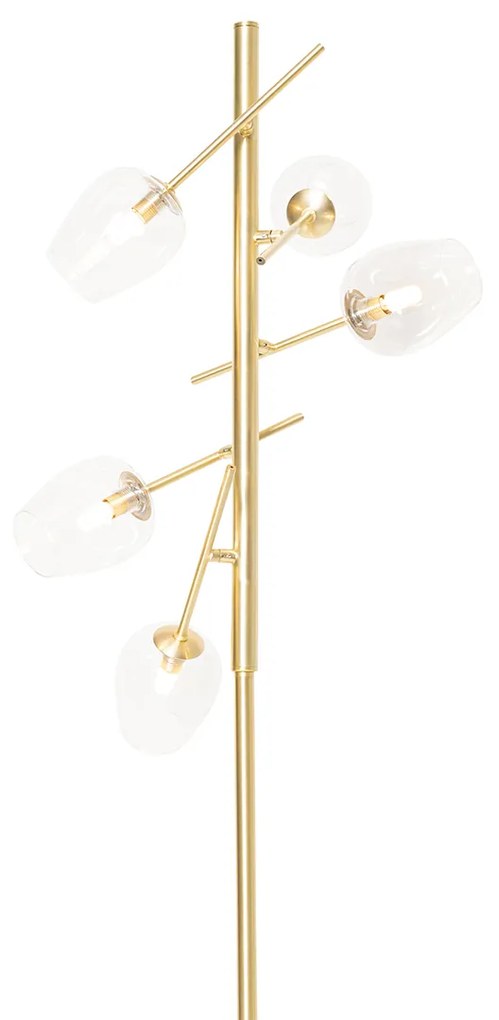 Klasyczna lampa podłogowa złota ze szkłem 5-świateł - Elien klasyczny/Antyczny Oswietlenie wewnetrzne