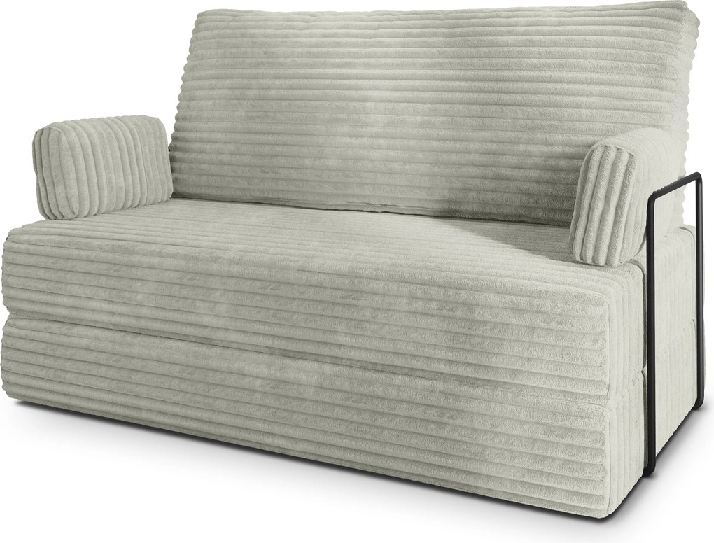 Masseno Sofa piankowa LADIA z funkcją spania, Kanapa z pianki do salonu, Bezmontażowa, Tkanina sztruksowa – Jasnoszary TILIA 83