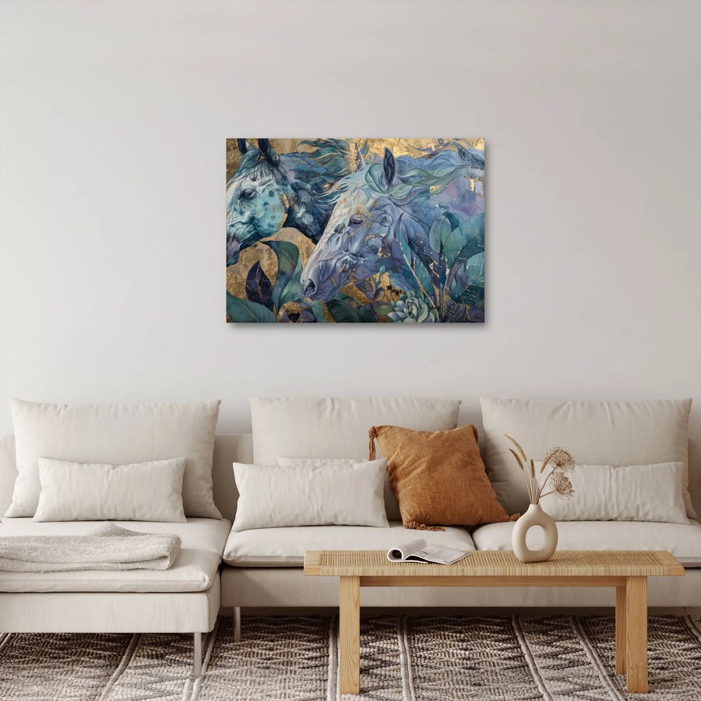 Obraz - Konie na złotym tle (70x50 cm)