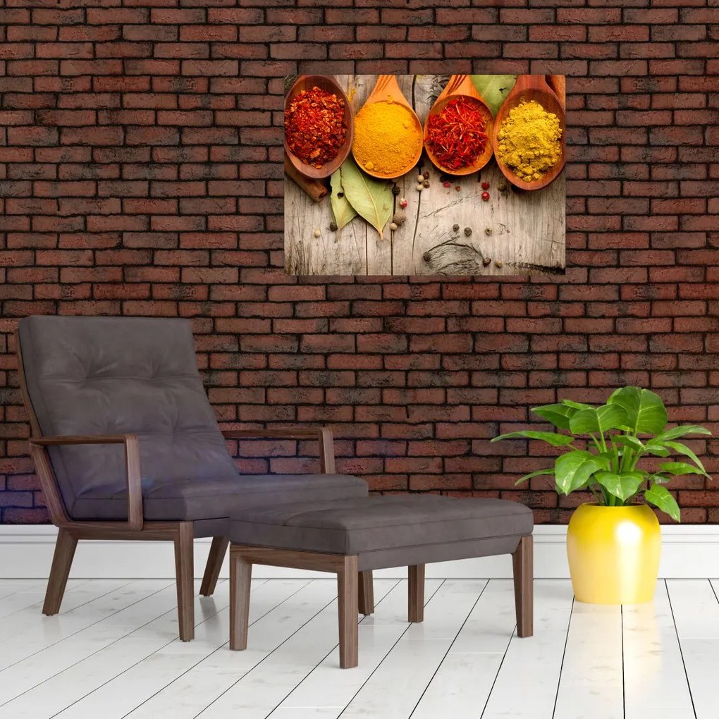Obraz na szkle - Przyprawy na drewnie (70x50 cm)