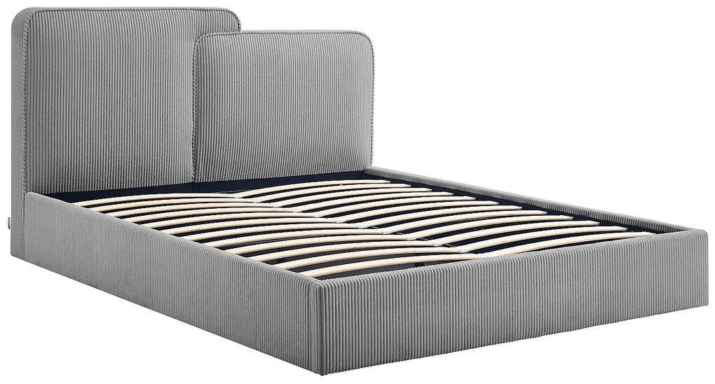 Łóżko ze skrzynią  160 x 200 cm - Welur - Szary - NAYOLA