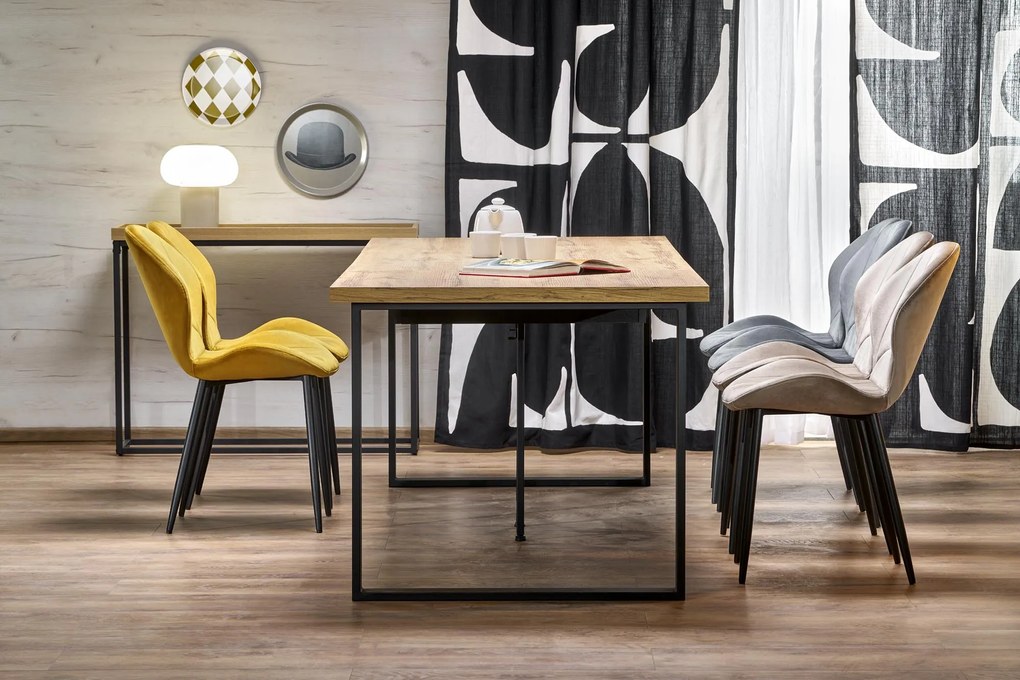 CANDIDO stół rozkładany 160-310/90/76/76-136 cm dąb wotan czarny 4/12 osobowy, prostokątny