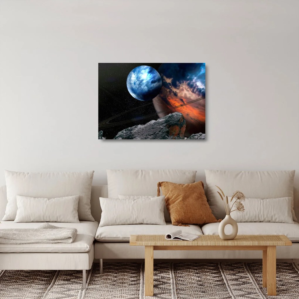 Obraz na szkle planety w kosmosie (70x50 cm)