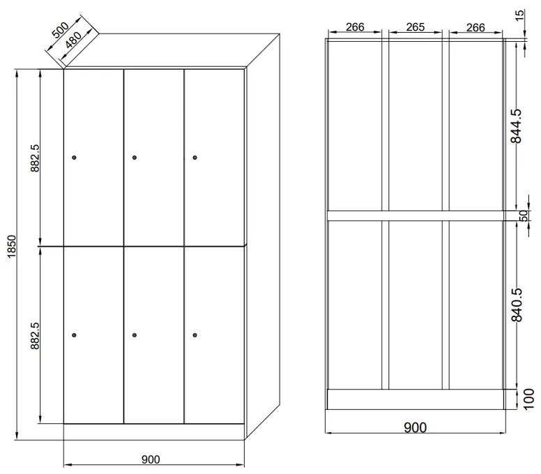 Szafka skrytkowa, 6 schowków, 1850 x 900 x 500 mm, zamek RFID, drzwi laminowane, biała