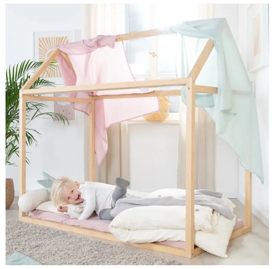 Naturalne łóżko dziecięce w kształcie domku 70x140 cm Montessori – Roba