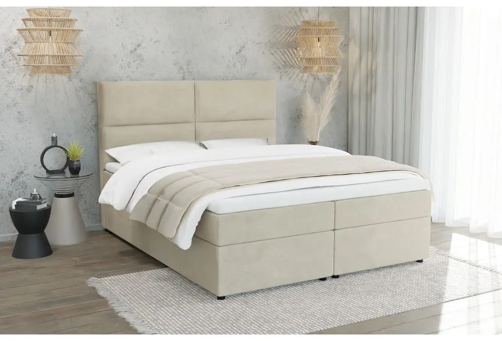 Beżowe łóżko boxspring ze schowkiem 180x200 cm Rico – Ropez