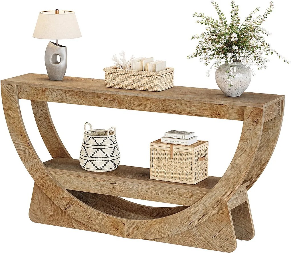 Stół konsolowy o długości 160 cm, stół do przedpokoju w stylu rustykalnym z 2 półkami do przechowywania