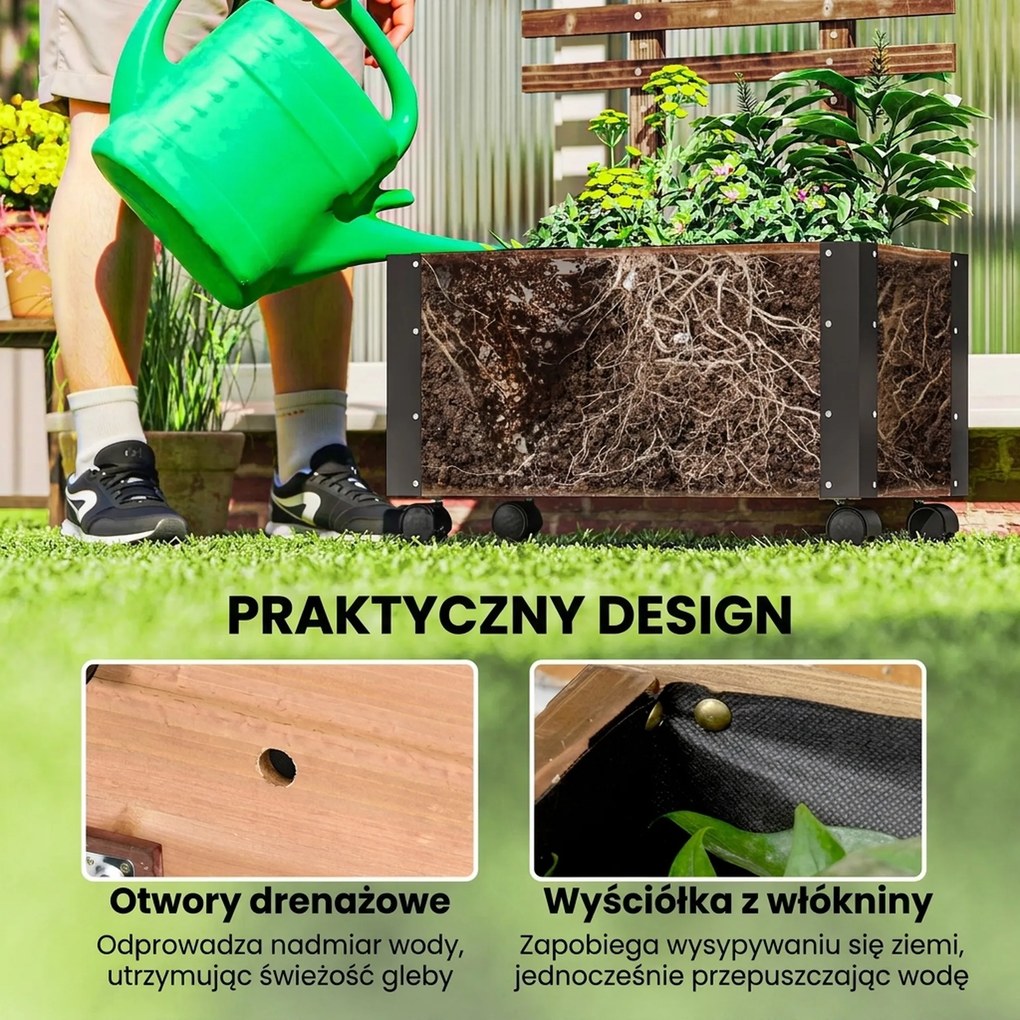 Outsunny Wysokie Łóżko z Podporą, na 4 Kółkach, Przetworzone Drewno Ciężkie, 65 cm x 31 cm x 147 cm, Czarny + Brązowy