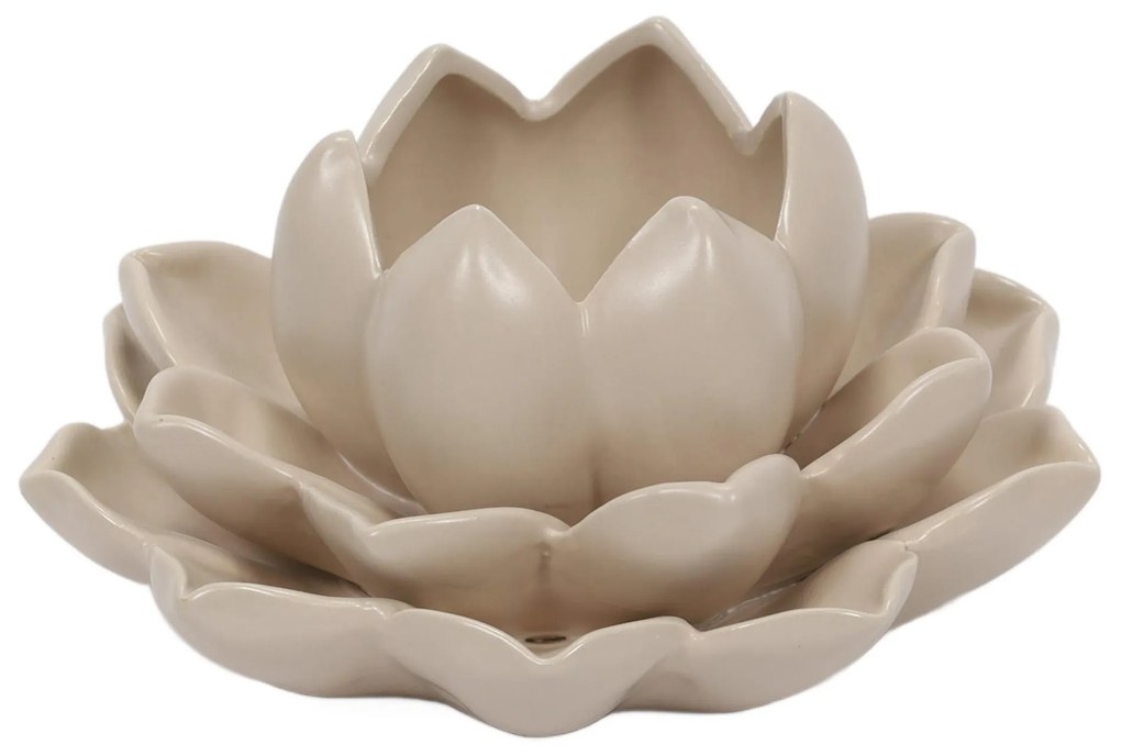 Świecznik na tealight kwiat lotosu z porcelany, 12,5 x 13 x 6,5 cm
