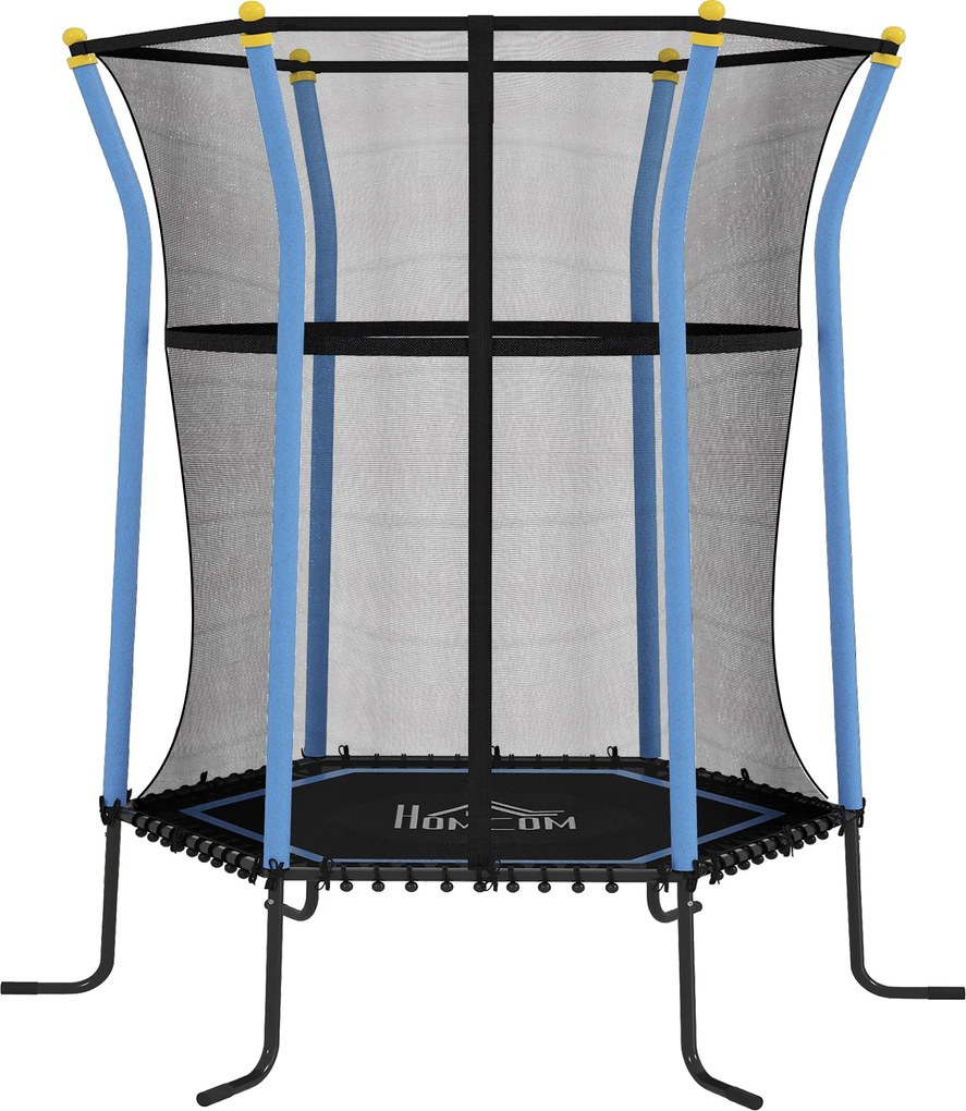 HOMCOM Trampolina dla dzieci, Ø163,5 cm, z siatką bezpieczeństwa, obicie, stal, do 50 kg, Czarny & Niebieski