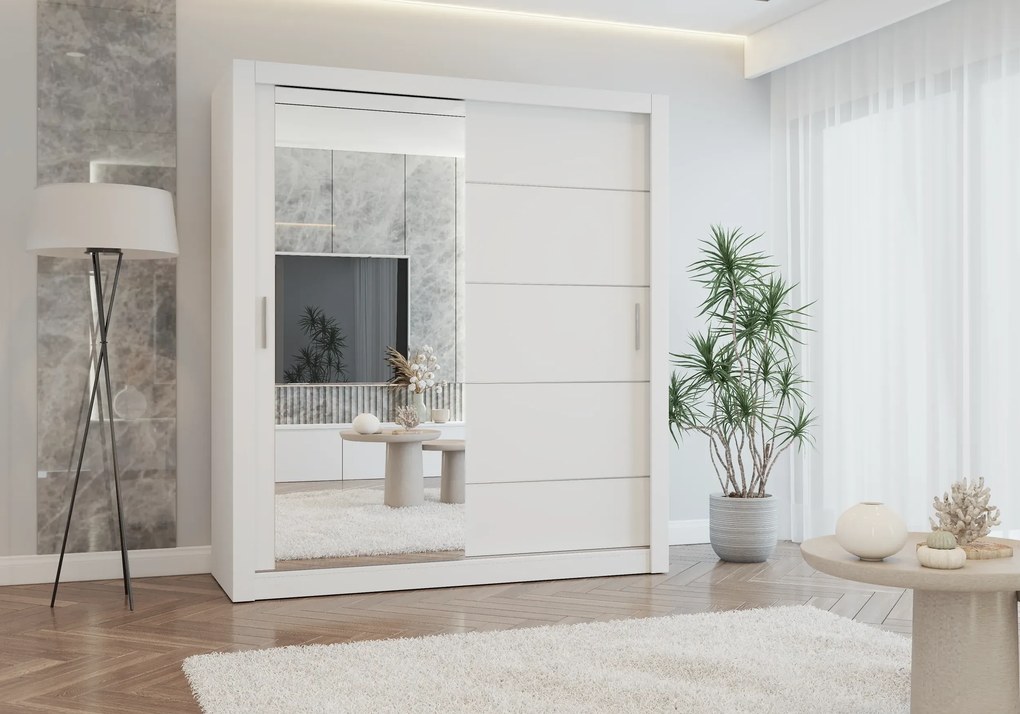 Szafa przesuwna LYON z lustrem 203 cm biały
