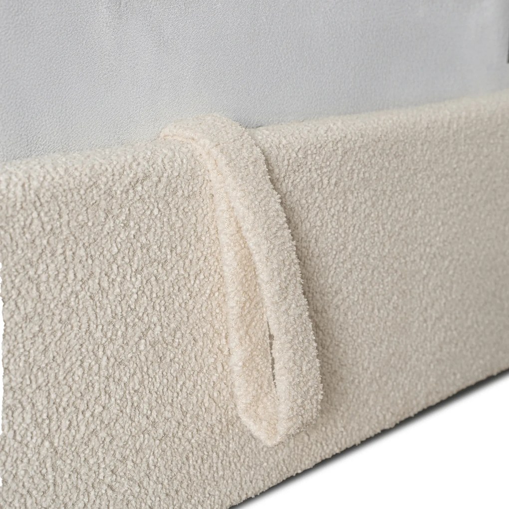 Łóżko Tapicerowane 140x200 cm MARSYLIA ze Stelażem i Pojemnikiem Dwuosobowe Boucle Kremowe