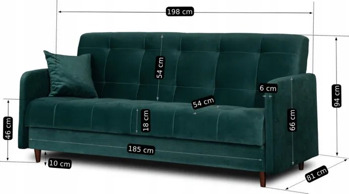 Sofa z Funkcją Spania TIVOLI Wersalka Rozkładana Dwuosobowa Zielona Welurowa Nowoczesna do Salonu