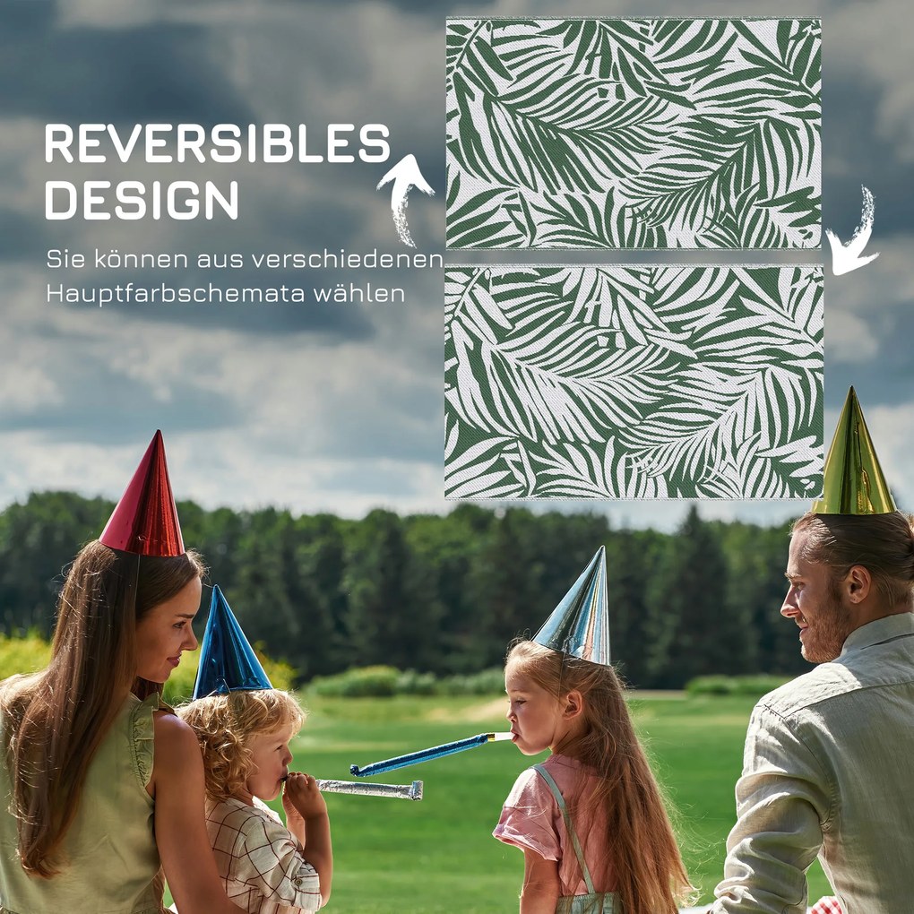 Outsunny Dywanik zewnętrzny dwustronny, odporny na warunki pogodowe, z motywem liści, 152 x 243 cm Ciemnozielony | Aosom PL