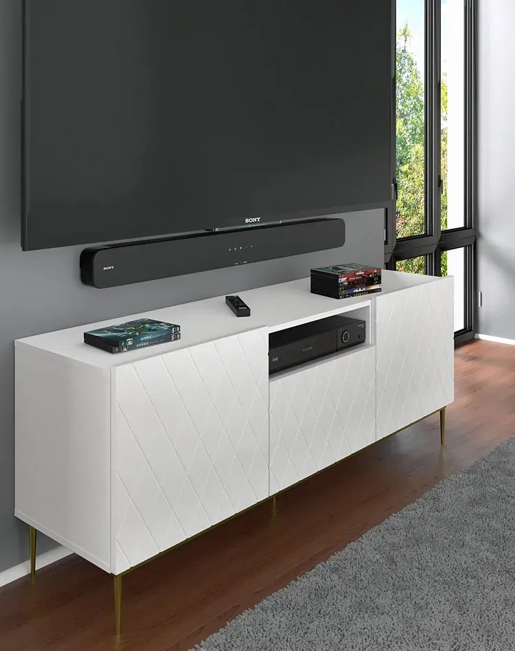 Szafka rtv biały mat + złota rama 5x C5-S68