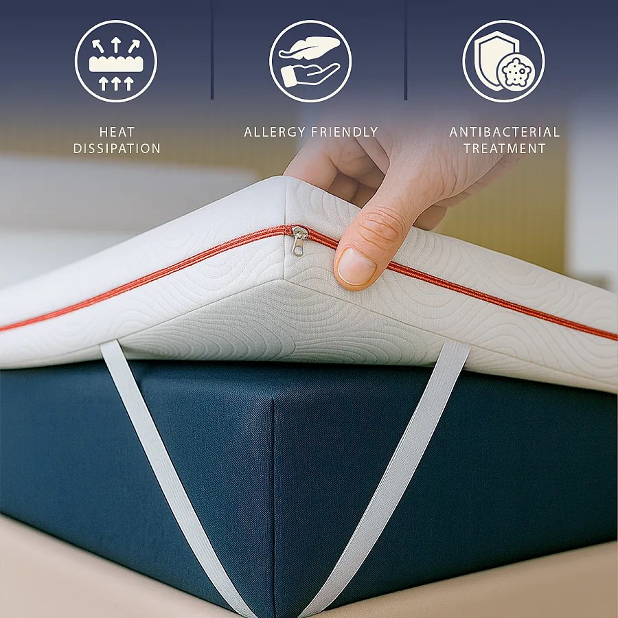 Topper pojedynczy 90 X 190 Memory Foam 9 stref | Wysokość 5 cm | Hipoalergiczny