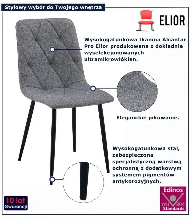 Ciemnoszare pikowane krzesło tapicerowane tkaniną T7-R85