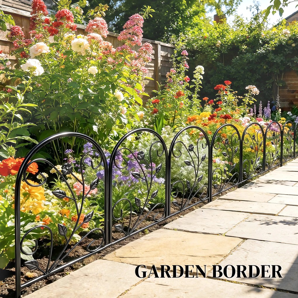 Outsunny Płot ogrodowy z metalu 80 x 60 cm Dekoracyjny płot kratowy zestaw z nogami do ogrodu, kwietników, bariera ochronna Czarny | Aosom PL