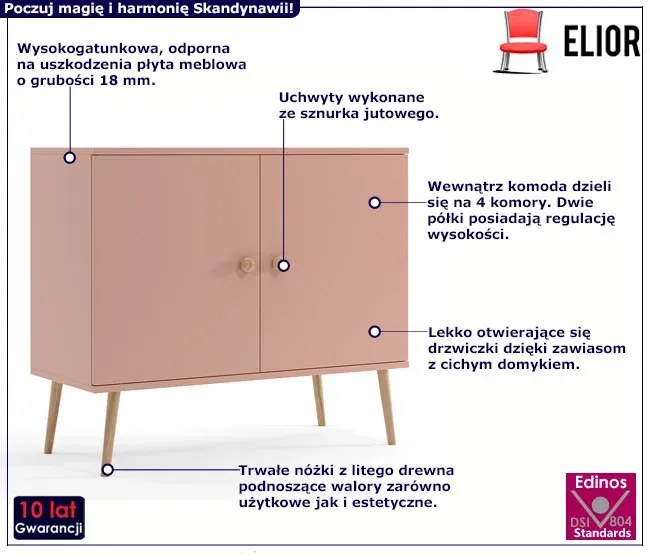 Różowa komoda w stylu skandynawskim - Tida 9X